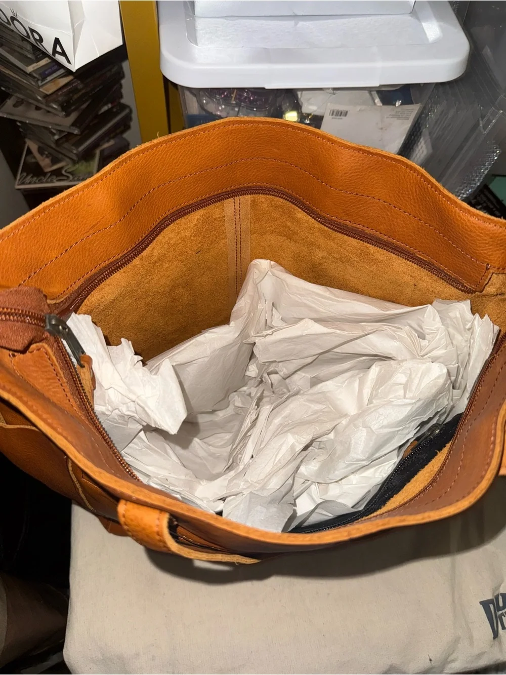 Leather Tote Bag in Cognac - Unbranded